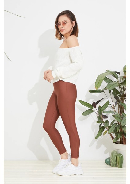 Kadın Yüksek Bel Esnek Spor Tayt Kahve ZN5121 fırsatları