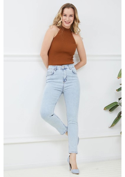 Kadın Slim Fit Kot Pantolon Buz Mavisi ZN5111