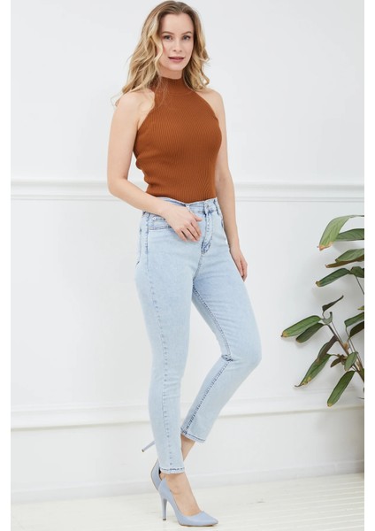 Kadın Slim Fit Kot Pantolon Buz Mavisi ZN5111