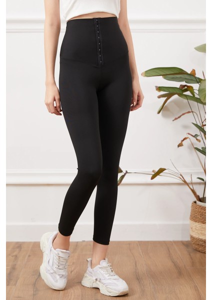 Kadın Yüksek Bel Agraflı Tayt Siyah ZN5120