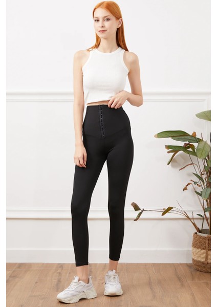 Kadın Yüksek Bel Agraflı Tayt Siyah ZN5120 modelleri