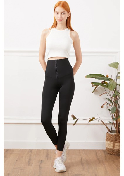 Kadın Yüksek Bel Agraflı Tayt Siyah ZN5120 fırsatları