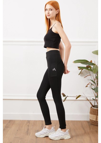 Kadın Cepli Fosfor Detaylı Tayt Siyah ZN5054 fiyatları