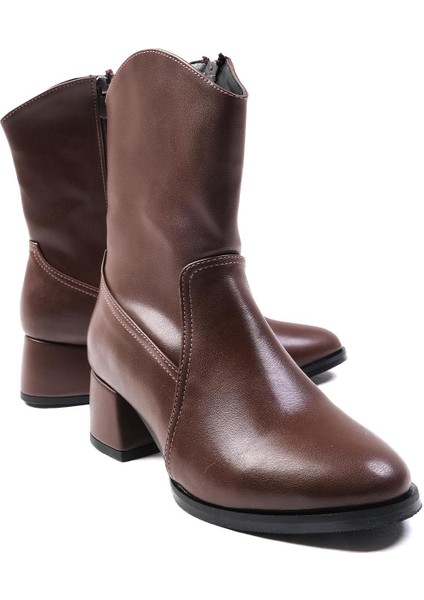April Kahverengi Oval Burunlu Kadın Kısa Topuklu Bot fiyatları
