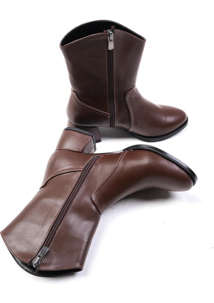 April Kahverengi Oval Burunlu Kadın Kısa Topuklu Bot indirimleri