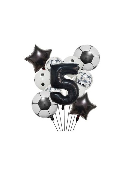 Futbol Tema Doğum Günü Balon Seti Soccer Balloon Set Siyah Rakam Balonlu