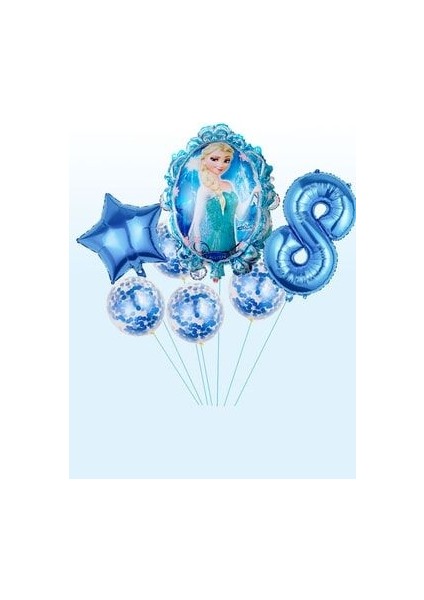 Frozen Elsa Mavi Rakamlı Balon Seti Konfetili Şeffaf Balonlu Karlar Kraliçesi Elsalı Balon Seti