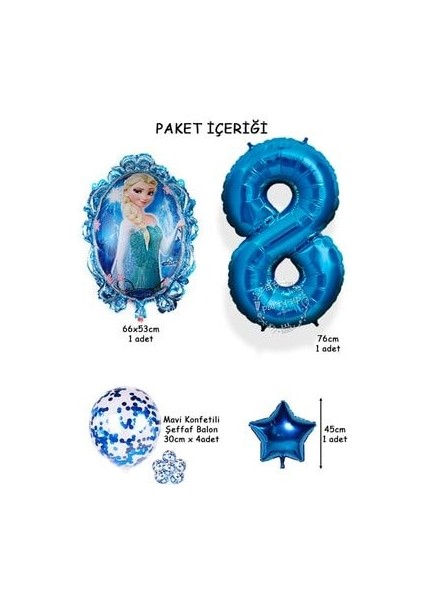 Frozen Elsa Mavi Rakamlı Balon Seti Konfetili Şeffaf Balonlu Karlar Kraliçesi Elsalı Balon Seti modelleri