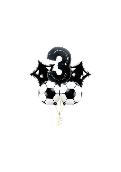 Siyah Rakam Balon Futbol Topu ve Siyah Yıldız Balon Seti