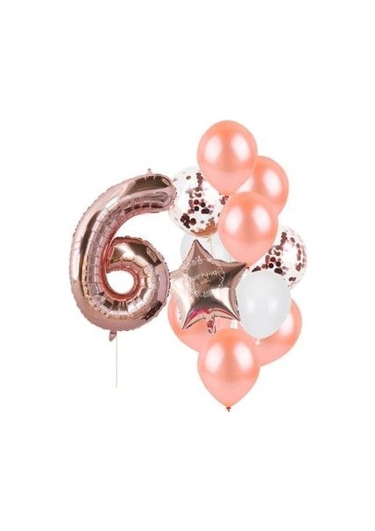 Rose Gold Rakam Pullu Şeffaf Balon Gül Kurusu Tonları Balon Buketi