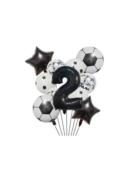 Futbol Tema Doğum Günü Balon Seti Soccer Balloon Set Siyah Rakam Balonlu