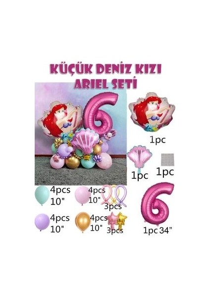 Little Mermaid Ariel Küçük Deniz Kızı Balon Buketi Fuşya Rakam Balon fiyatları