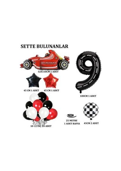 Beyaz Şeritli Siyah Rakam Balonlu Yarış Arabası Balon Seti, Racing Balon Tema F1 Arabalar fiyatları