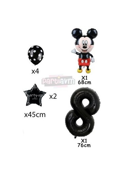 Siyah Rakam Balonlu Mickey Mouse Siyah Balon Seti Mini Fare Temalı fiyatları