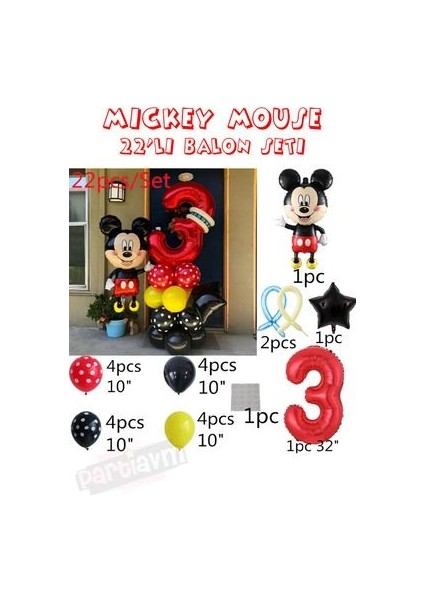 Kırmızı Rakam Balonlu Mickey Mouse Balon Seti Mini Miki Fare Temalı fiyatları