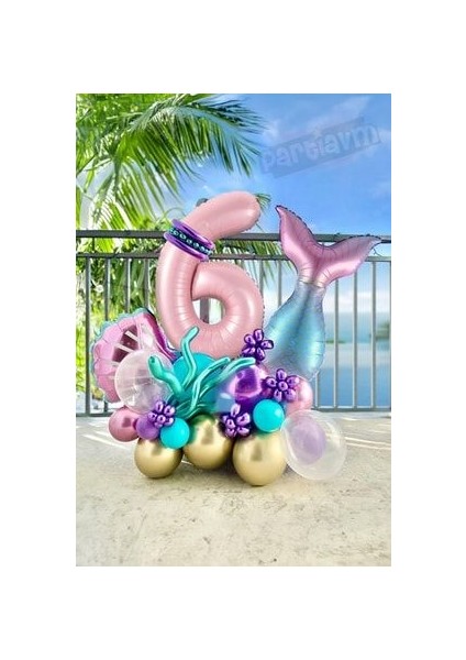 Deniz Kızı Balon Buketi Pembe Rakam Balon