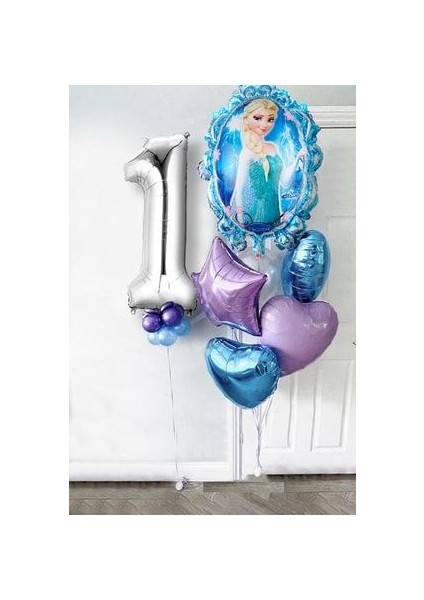 Frozen Elsa Gümüş Rakamlı Balon Seti Karlar Kraliçesi Elsalı Balon Seti 100 cm Rakam Balon