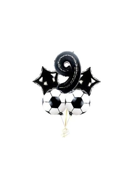 Siyah Rakam Balon Futbol Topu ve Siyah Yıldız Balon Seti