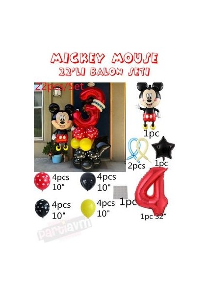 Kırmızı Rakam Balonlu Mickey Mouse Balon Seti Mini Miki Fare Temalı fiyatları