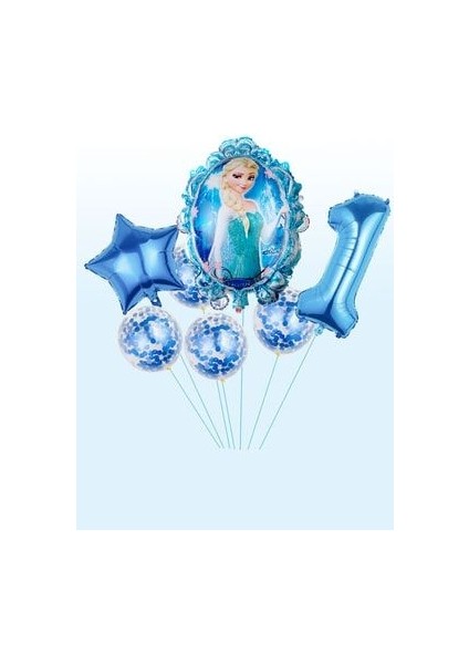 Frozen Elsa Mavi Rakamlı Balon Seti Konfetili Şeffaf Balonlu Karlar Kraliçesi Elsalı Balon Seti