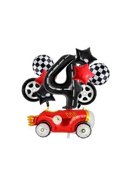 Vintage Race Car Siyah Yaş Rakam Balonlu Set Yarış Arabası Doğum Günü Kırmızı 10'lu Balon Set