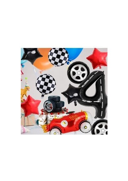 Vintage Race Car Siyah Yaş Rakam Balonlu Set Yarış Arabası Doğum Günü Kırmızı 10'lu Balon Set modelleri