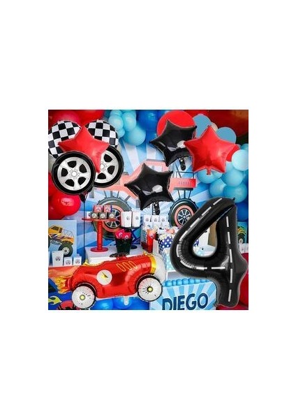 Vintage Race Car Siyah Yaş Rakam Balonlu Set Yarış Arabası Doğum Günü Kırmızı 10'lu Balon Set fırsatları
