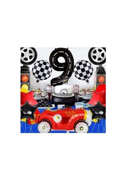 Vintage Race Car Siyah Yaş Rakam Balonlu Set Yarış Arabası Doğum Günü Kırmızı 10'lu Balon Set indirimleri
