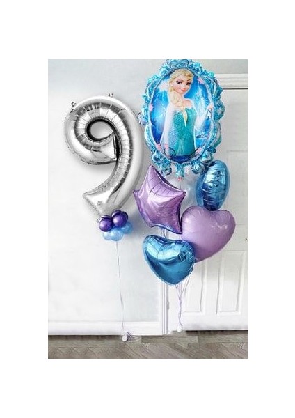 Frozen Elsa Gümüş Rakamlı Balon Seti Karlar Kraliçesi Elsalı Balon Seti 100CM Rakam Balon