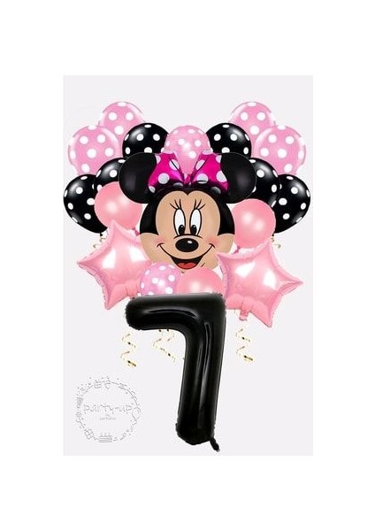 Siyah Rakam Balonlu Mini Fare Balon Set Minnie Mouse Balon Set