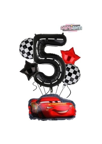 Siyah Rakam Balonlu Şimşek Mcqueen Balon Seti Arabalar (Cars)