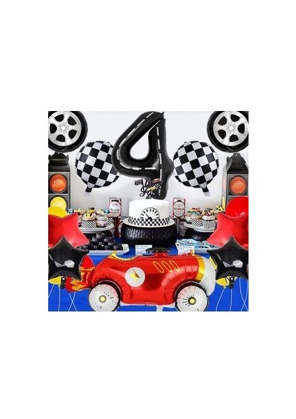 Vintage Race Car Siyah Yaş Rakam Balonlu Set Yarış Arabası Doğum Günü Kırmızı 10'lu Balon Set indirimleri