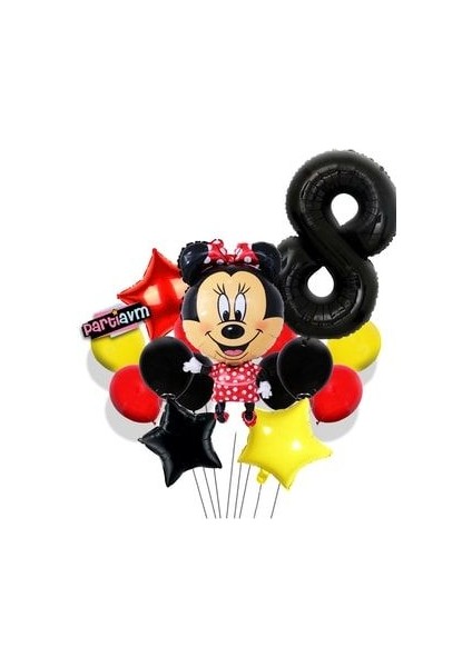 Siyah Rakam Balonlu Mini Fare Balon Set Minnie Mouse Balon Set
