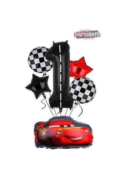 Siyah Rakam Balonlu Şimşek Mcqueen Balon Seti Arabalar (Cars)
