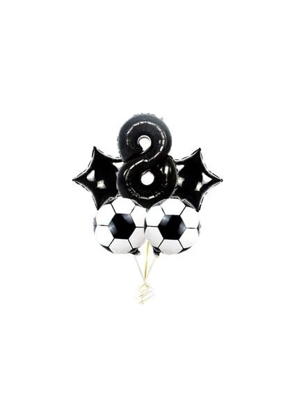 Siyah Rakam Balon Futbol Topu ve Siyah Yıldız Balon Seti