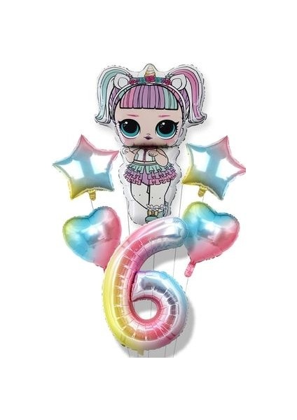 Lisanslı Unicorn Lol Bebek Balon Gökkuşağı Rakam Balon Seti Lol Surprise Renkli Rakam Balon