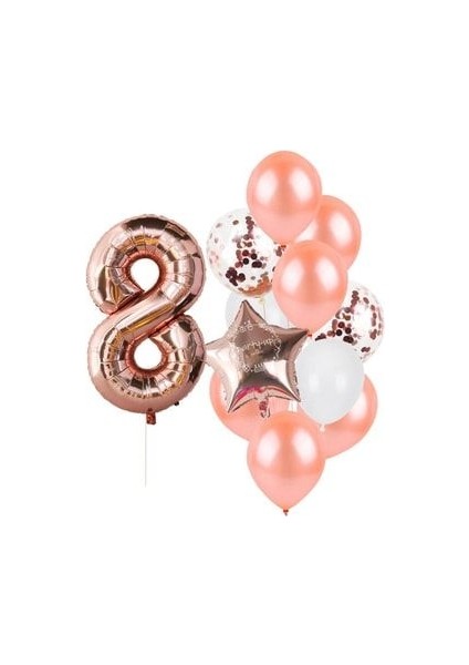 Rose Gold Rakam Pullu Şeffaf Balon Gül Kurusu Tonları Balon Buketi