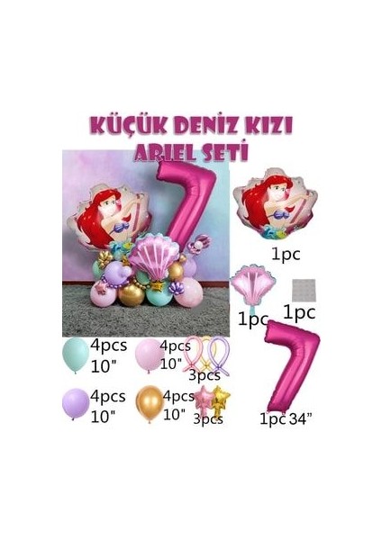 Little Mermaid Ariel Küçük Deniz Kızı Balon Buketi Fuşya Rakam Balon fiyatları