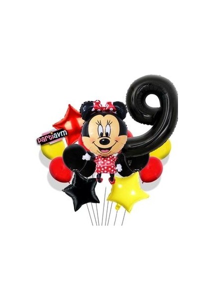 Siyah Rakam Balonlu Mini Fare Balon Set Minnie Mouse Balon Set