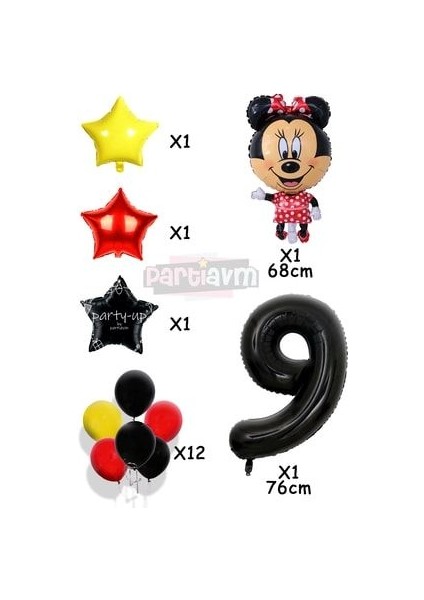 Siyah Rakam Balonlu Mini Fare Balon Set Minnie Mouse Balon Set fiyatları
