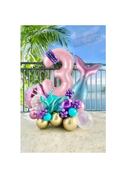 Deniz Kızı Balon Buketi Pembe Rakam Balon