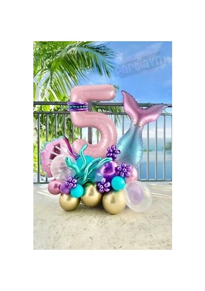 Deniz Kızı Balon Buketi Pembe Rakam Balon