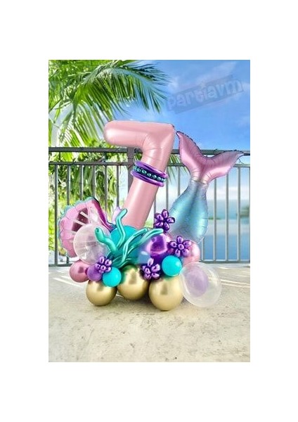 Deniz Kızı Balon Buketi Pembe Rakam Balon