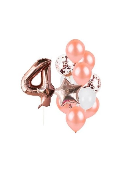Rose Gold Rakam Pullu Şeffaf Balon Gül Kurusu Tonları Balon Buketi