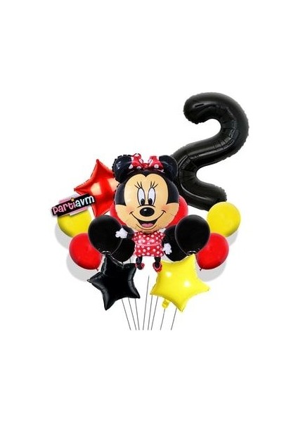 Siyah Rakam Balonlu Mini Fare Balon Set Minnie Mouse Balon Set