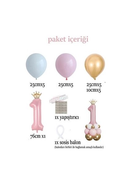 1 Yaş Altın Taçlı Rakam Balon Seti Balon Standı Olmadan Kolay Kurulum Videolu Anlatım fiyatları