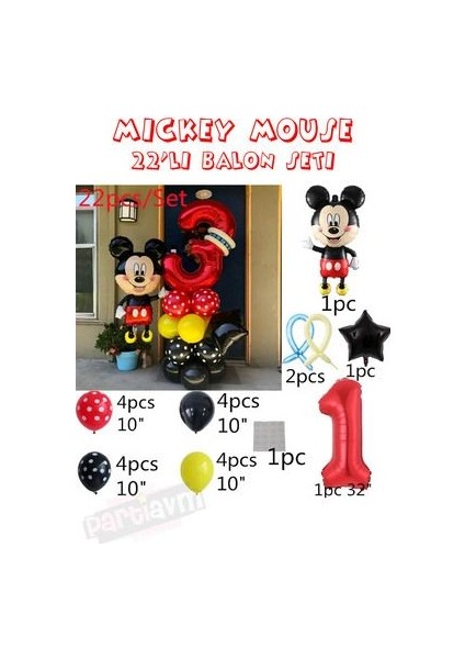 Kırmızı Rakam Balonlu Mickey Mouse Balon Seti Mini Miki Fare Temalı fiyatları