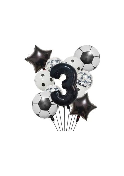 Futbol Tema Doğum Günü Balon Seti Soccer Balloon Set Siyah Rakam Balonlu