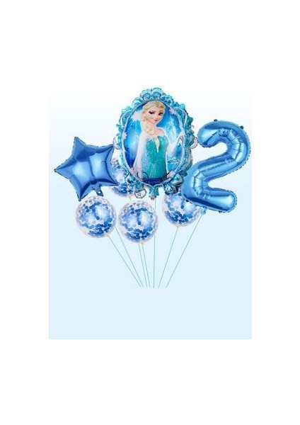 Frozen Elsa Mavi Rakamlı Balon Seti Konfetili Şeffaf Balonlu Karlar Kraliçesi Elsalı Balon Seti