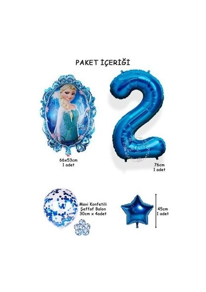 Frozen Elsa Mavi Rakamlı Balon Seti Konfetili Şeffaf Balonlu Karlar Kraliçesi Elsalı Balon Seti modelleri